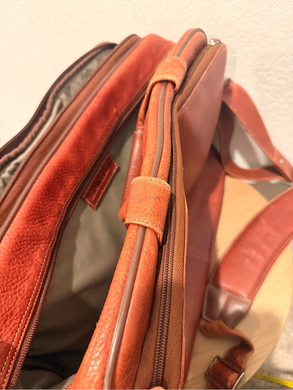 Johnston & Murphy Men's Distressed Leather Briefcase in Burnt Copper